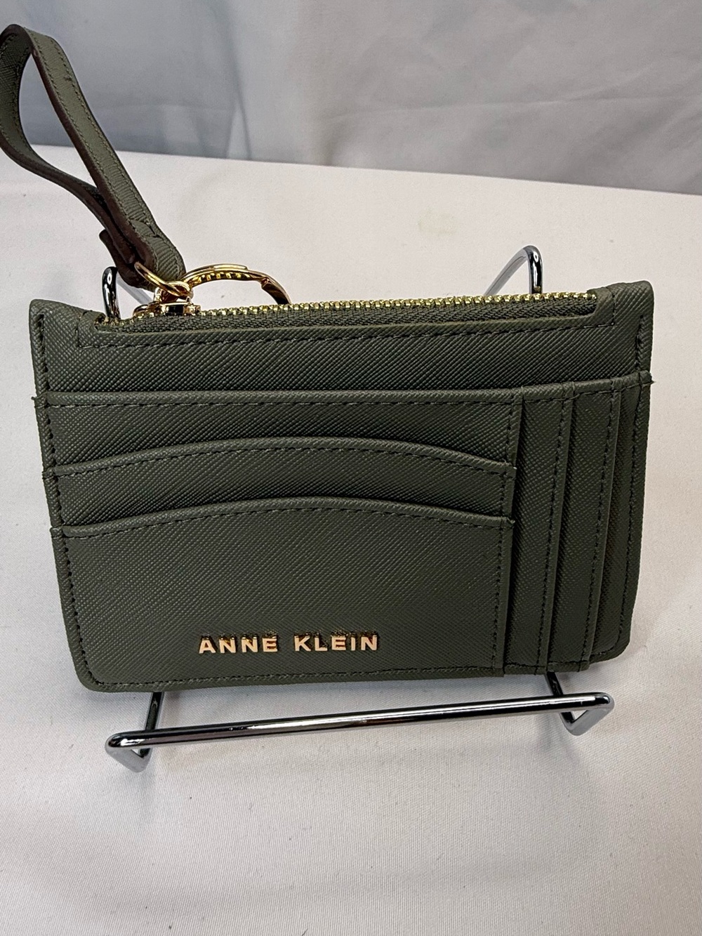 Anne Klein Olive Green Card Zipper Wallet with Gold Hardware NWOT